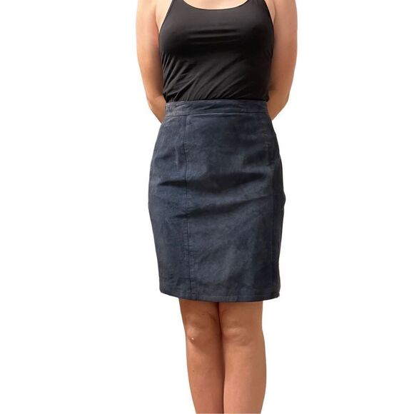 Vintage Blue Suede Leather G-III Knee Length Skirt - Picture 1 of 7